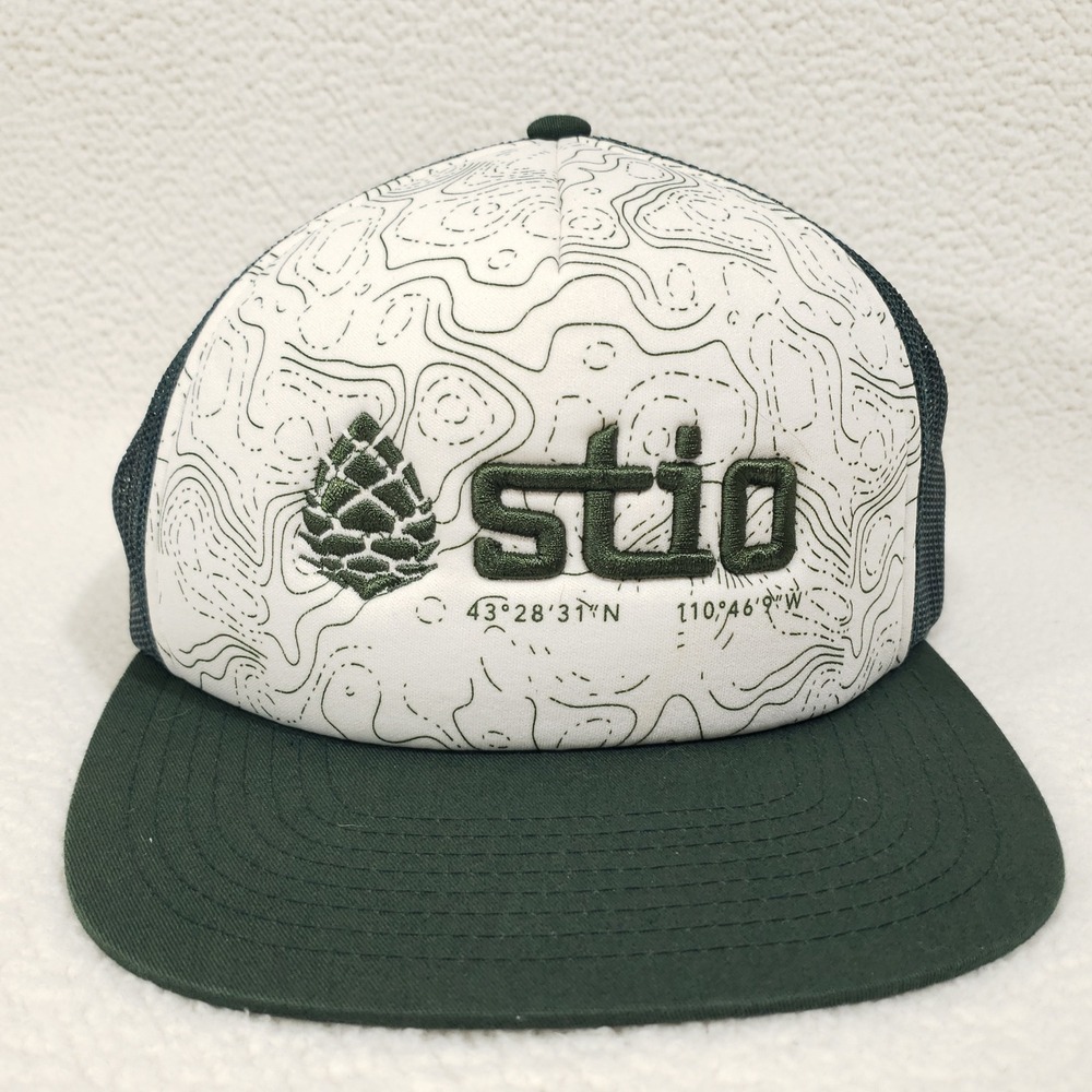 Stio Trucker Hat Mens Green Topographic Map Snapback Mesh Cap Jackson Hole - Picture 2 of 6